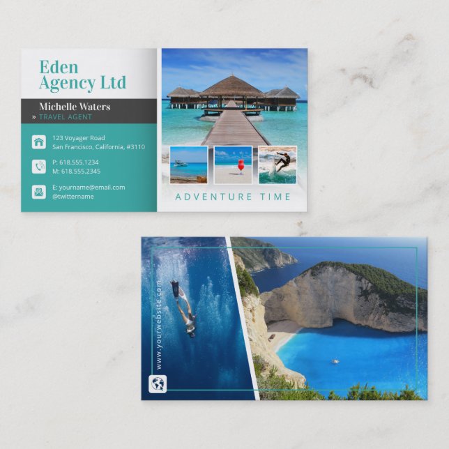 Cartão De Visita Tempo de Aventura | Turismo | Agente Viagem (Frente/Verso)
