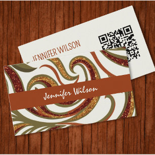Cartão De Visita Tendência Código QR abstrato glitter terracotta ve
