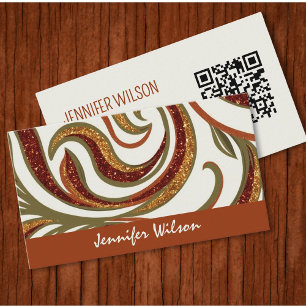 Cartão De Visita Tendência Código QR abstrato glitter terracotta ve