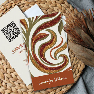 Cartão De Visita Tendência Código QR abstrato glitter terracotta ve