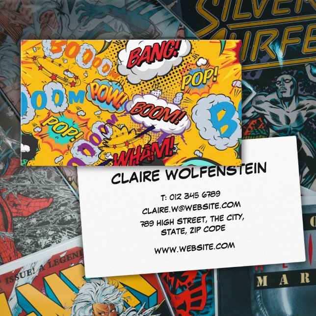 Cartão De Visita Tendência Colorida do Livro Quadrado Moderno (Modern Fun Comic Book Colorful Trendy Business Card)