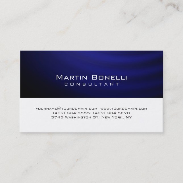 Cartão De Visita Tendência contemporânea única azul-artística branc (Frente)