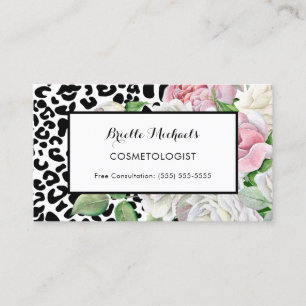 Cartão De Visita Tendência Cosmetóloga Leopard Imprima Floral Ros