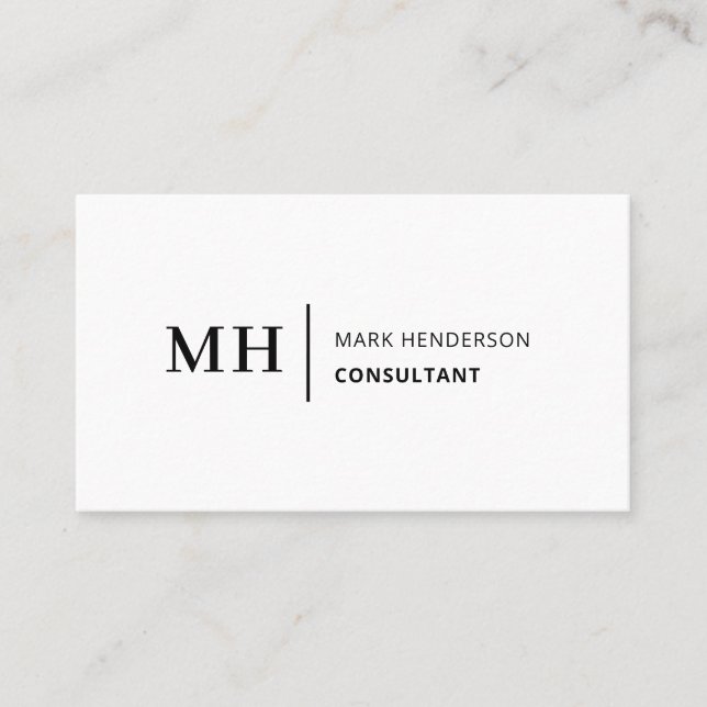 Cartão De Visita Tendência de Monograma Branco Elegante Moderno (Frente)