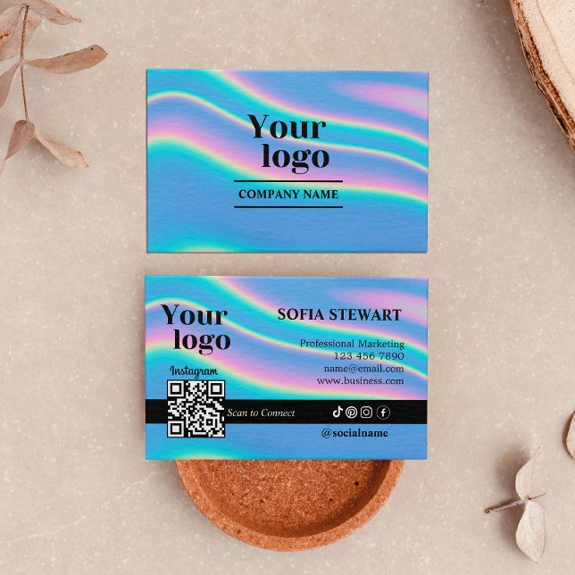 Cartão De Visita Tendência Holograma - Verificação para Conectar In (Trendy Hologram Scan To Connect Instagram Business Card)