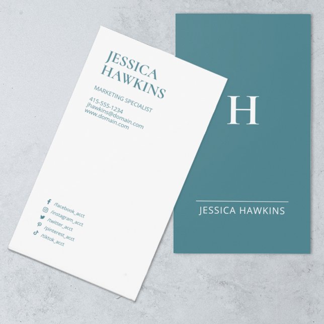 Cartão De Visita Tendência Moderna Monograma Mídia Social Azul (Criador carregado)