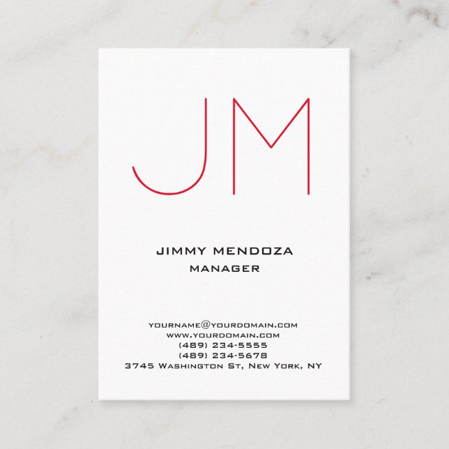Cartão De Visita Tendência moderna, simples, monograma branco-verme (Frente)