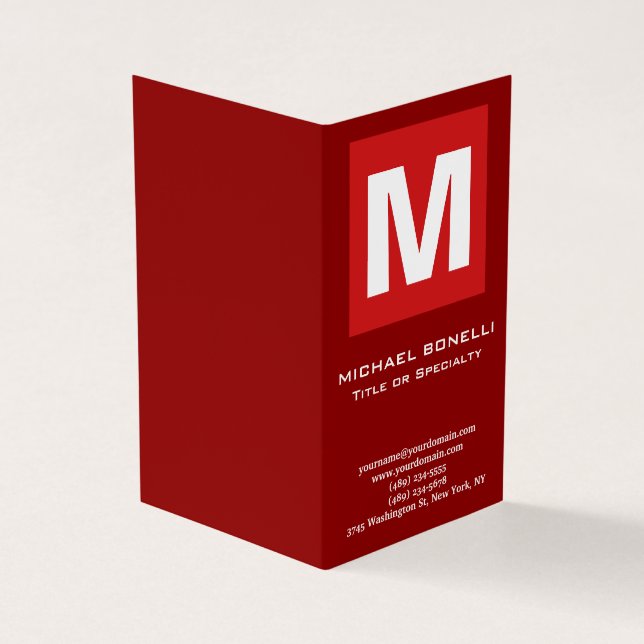 Cartão De Visita Tendência na moda vermelho-escuro monograma clássi (Exterior)