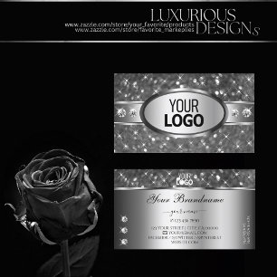 Cartão De Visita Tendência Silver Glitter Sparkle Diamantes Logoti