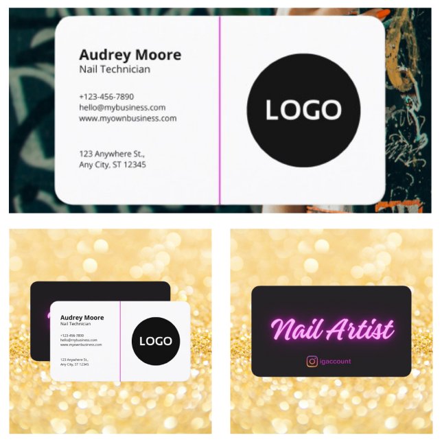 Cartão De Visita Tendy Black and White Modelo Nail Technician (Trendy Black and White Template Nail Technician Business Card
)