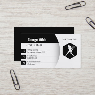Cartão De Visita Tênis Coach   Jogador-Tênis preto branco-feminin