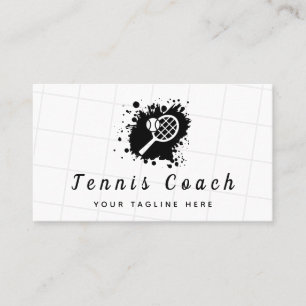 Cartão De Visita Tênis Racket Ink Splash Black & White Coach Club
