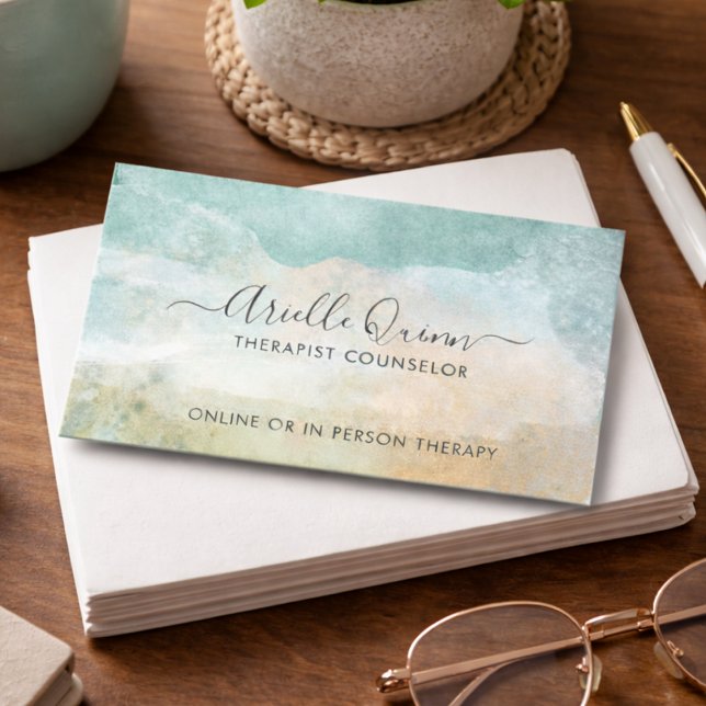 Cartão De Visita Terapeuta Conselheiro Aquarela Abstrata Serena (Criador carregado)