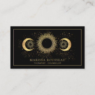 Cartão De Visita Terapeuta Conselheiro Ouro Celestial Sol Preto Lua