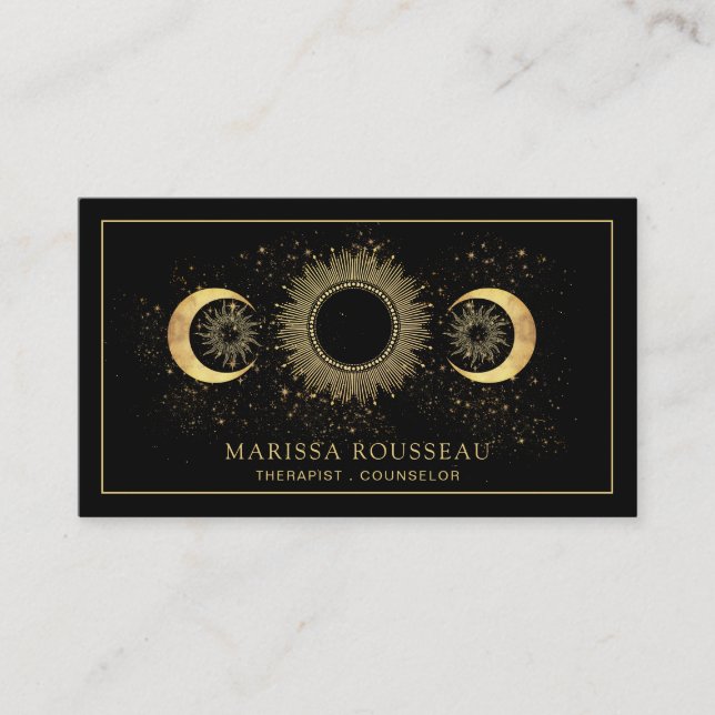 Cartão De Visita Terapeuta Conselheiro Ouro Celestial Sol Preto Lua (Frente)