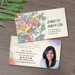 Cartão De Visita Terapeuta de Arte com Aquarela Caprichosa e caneta