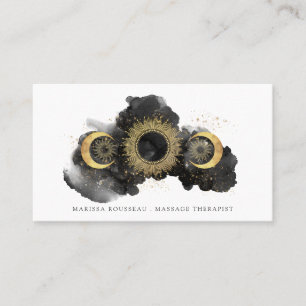 Cartão De Visita Terapeuta de Massagem Celestial Dourado Preto