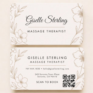 Cartão De Visita Terapeuta de Massagem Código QR Floral Profissiona