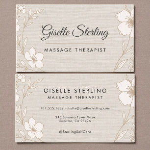 Cartão De Visita Terapeuta de Massagem de Linho Floral Botânico