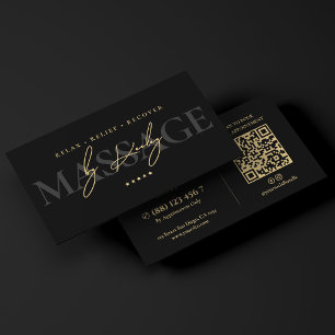 Cartão De Visita Terapeuta de Massagem Elegante Assinatura Preta