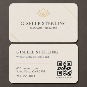 Cartão De Visita Terapeuta de Massagem Elegante Código QR Bege Neut
