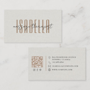 Cartão De Visita Terapeuta de Massagem Falso Linho Script