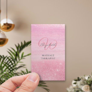 Cartão De Visita Terapeuta de Massagem Vertical Ombre Rosa Brilhant