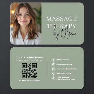 Cartão De Visita Terapeuta de Spa de Bem-Estar Verde Salvia Moderna