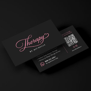 Cartão De Visita Terapeuta Elegante Script Rosa Preto