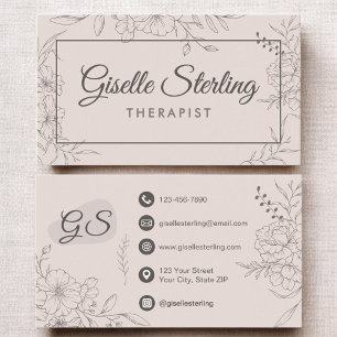 Cartão De Visita Terapeuta Floral Botânico Elegante Script