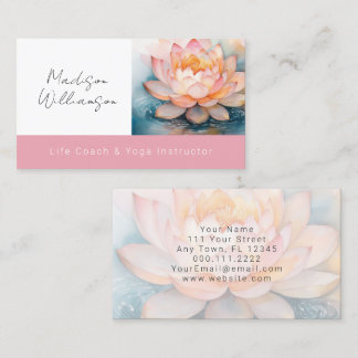 Cartão De Visita Terapeuta Moderno Spa Yoga Zen Flor de Lótus Rosa