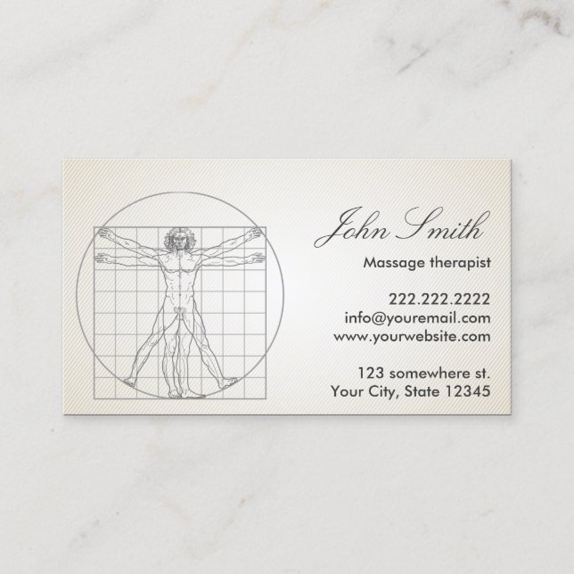 Cartão De Visita Terapêutica de Massagem Corpo Humano Davinci (Frente)