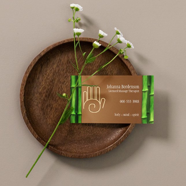 Cartão De Visita Terapêutica de Massagem de Bambu Fresca Alternativ (Fresh Bamboo Massage Therapy Horizontal Alternate Business Card)