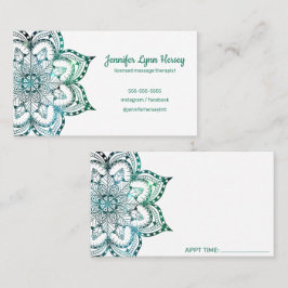 Cartão De Visita Terapêutica De Massagem De Boho Teal Mandala