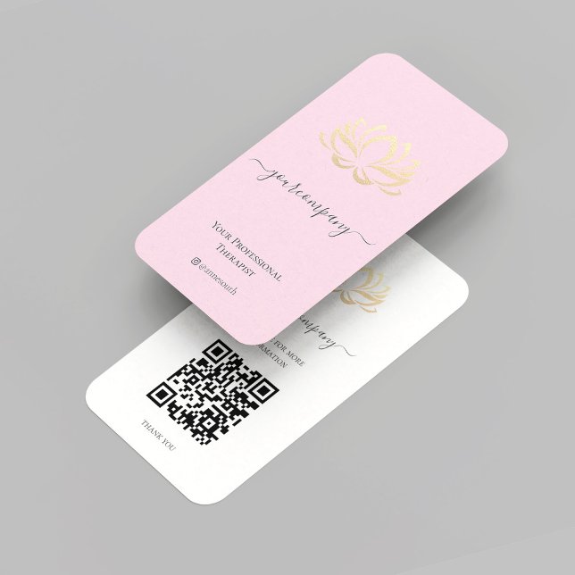 Cartão De Visita Terapêutica Elegante Spa Dourada Lotus QR rosa (Elegant Wellness Spa Therapist Pink Gold Lotus QR Business Card
)