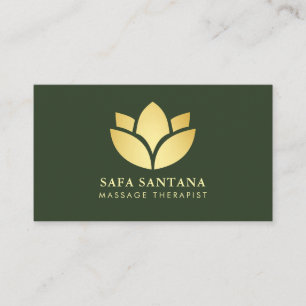 Cartão De Visita Terapia de Massagem Spa Flor de Lótus Verde Escuro