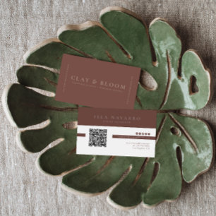 Cartão De Visita Terracota   Código QR Minimalista Elegante Moderno