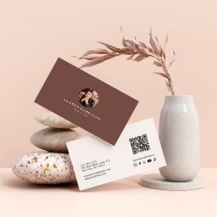 Cartão De Visita Terracota Minimalista Código Qr Foto Mídia Social