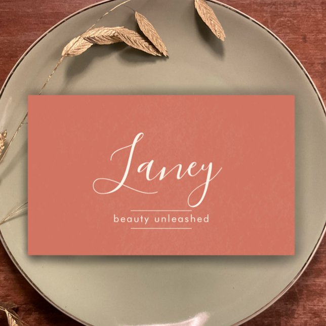 Cartão De Visita Terracota Simples Boho QR Code Profissional de Bel (Personalize this elegant script textured terracotta professional business card template.)