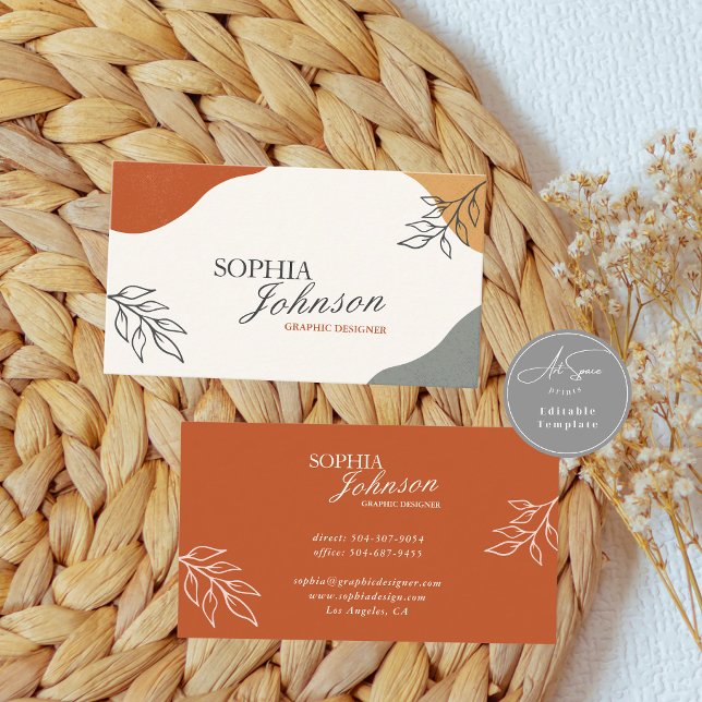 Cartão De Visita Terracotta & Beige Boho Minimalist Business Card (Criador carregado)