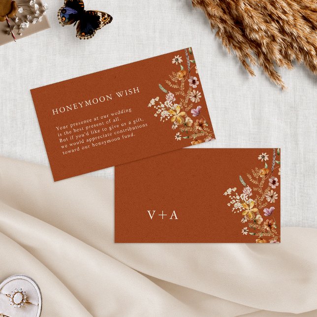 Cartão de Visita Terracotta Boho Honeymoon (Terracotta Boho Honeymoon Wish Enclosure Card Monogram by Painted Paperie
)