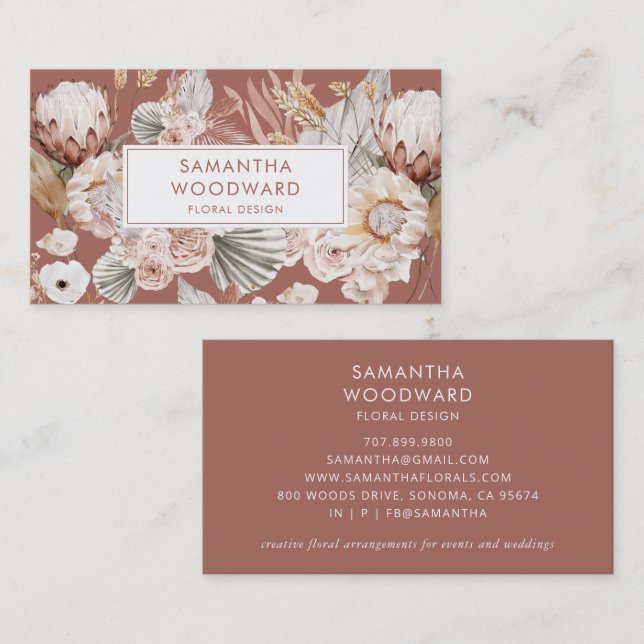 Cartão De Visita Terracotta Boho Watercolor Designer (Frente/Verso)