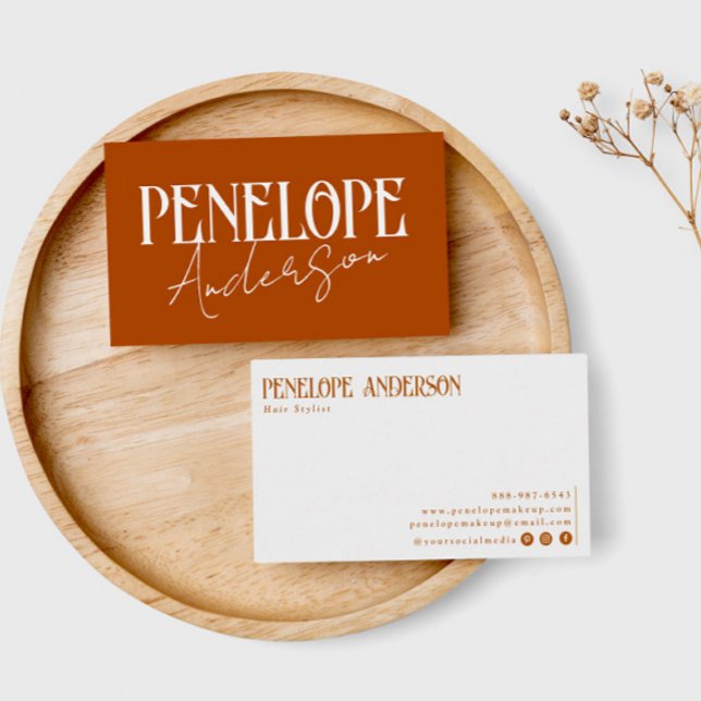 Cartão De Visita Terracotta Burnt Orange Neutral Modern Boho (Criador carregado)