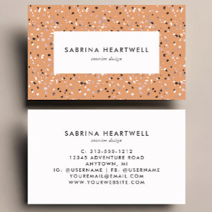Cartão De Visita Terracotta Cinza Padrão Terrazzo Design de Interio