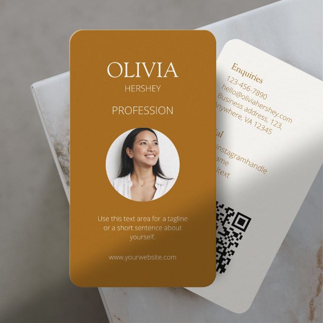Cartão De Visita Terracotta & Creamy Ivory Foto Social QR Code (Criador carregado)
