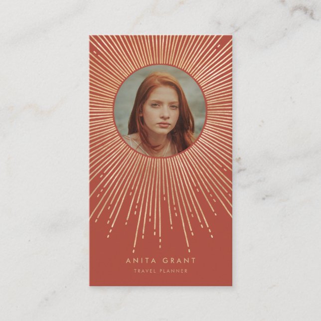 Cartão De Visita Terracotta e Dourado quadro de explosão solar deco (Frente)