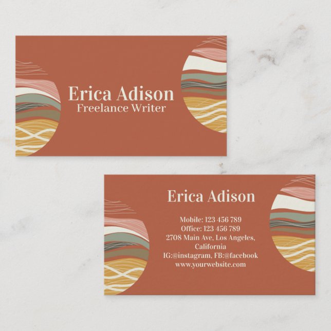 Cartão De Visita Terracotta Earth Tone Abstrato Boho Chic (Frente/Verso)