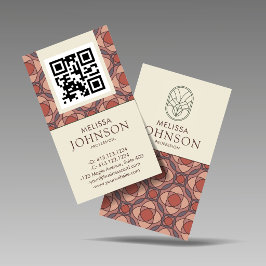 Cartão De Visita Terracotta Geometric Vertical QR Business Card