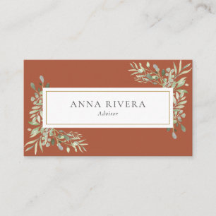 Cartão De Visita Terracotta Greenery Dourado Geométrico Professiona