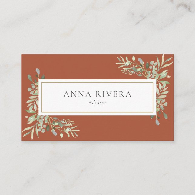 Cartão De Visita Terracotta Greenery Dourado Geométrico Professiona (Frente)